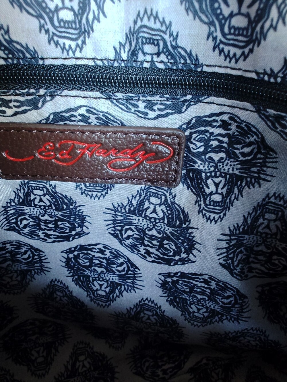 Ed Hardy Vintage Brown Graphic Shoulder Bag Rhinestones Floral & Tiger Motif - Picture 4 of 11